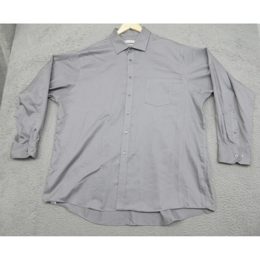 Joseph Abboud Dress Shirt Mens 18 34/35 Gray‎ Herringbone Business Office Casual